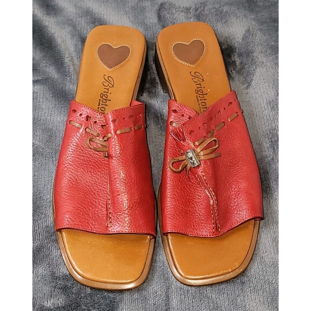 Brighton Womens 9 Java Slide Sandals Red Leather Bow‎ Western Made in Italy
